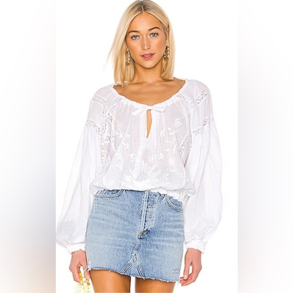 Free People White Floral Blouse